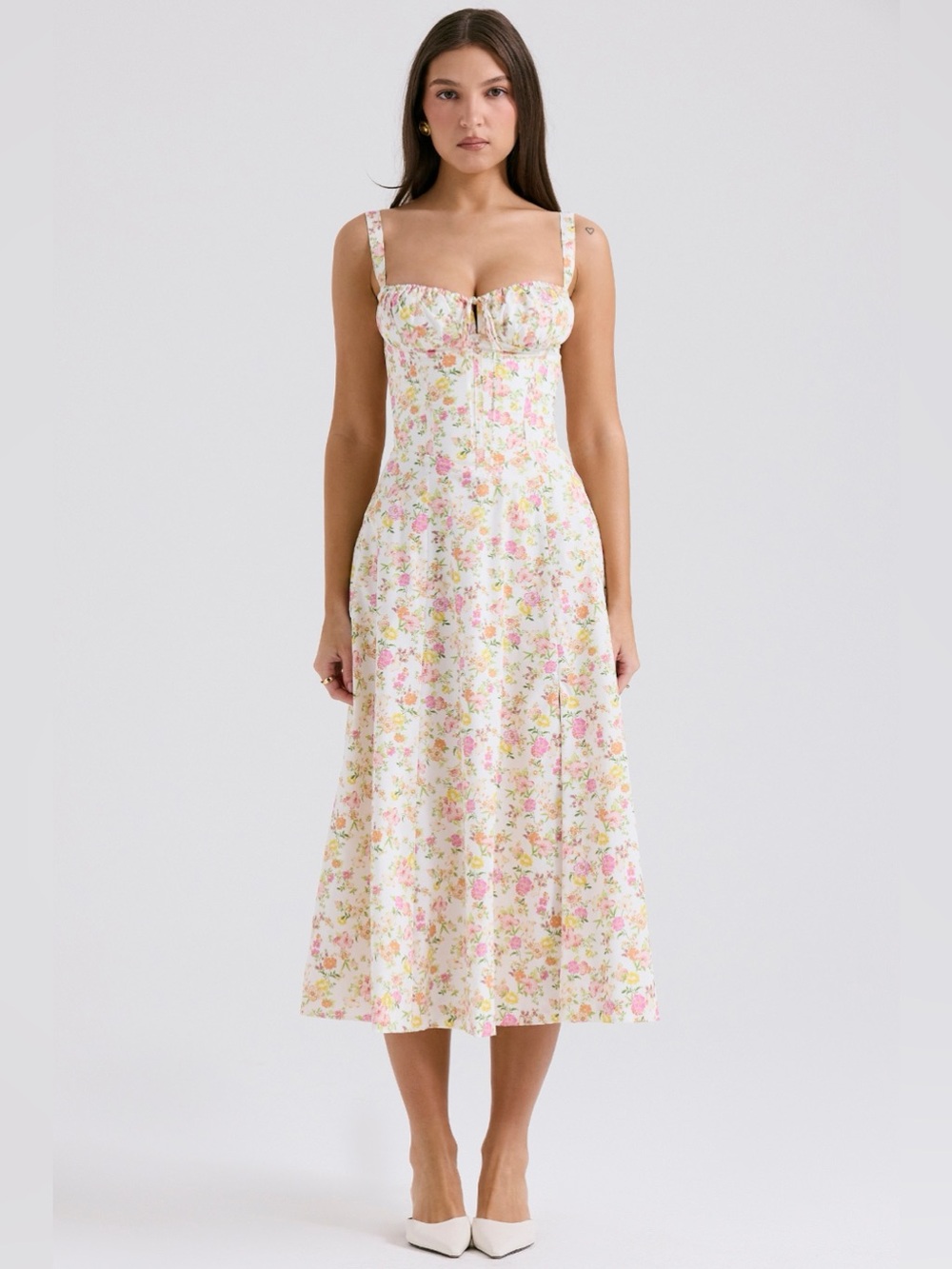 House of CB Ivory Cotton Meadow Print Bustier Sundress B250 - Picture 2 of 7